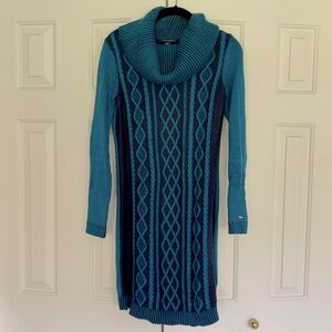 Tommy Hilfiger Cowl Neck Sweater Dress Turquoise and Navy Blue XS